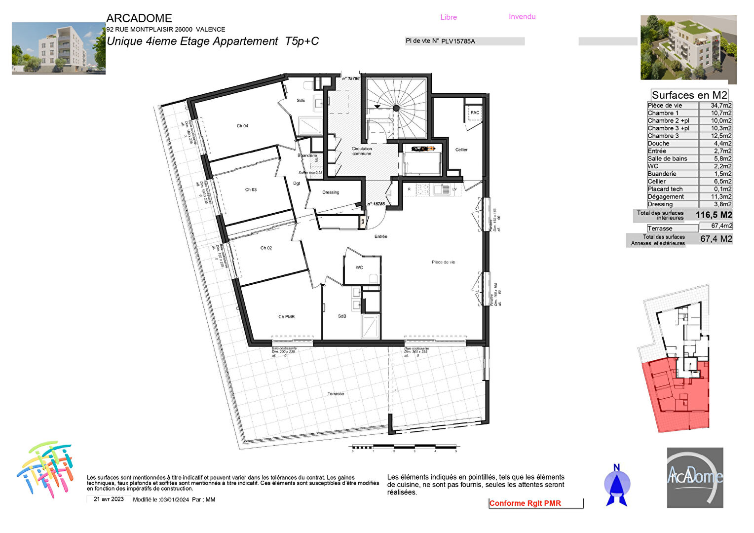 Photo Appartement Valence 6 pièce(s) de 116.5 m2 environ avec terrasse image 1/6