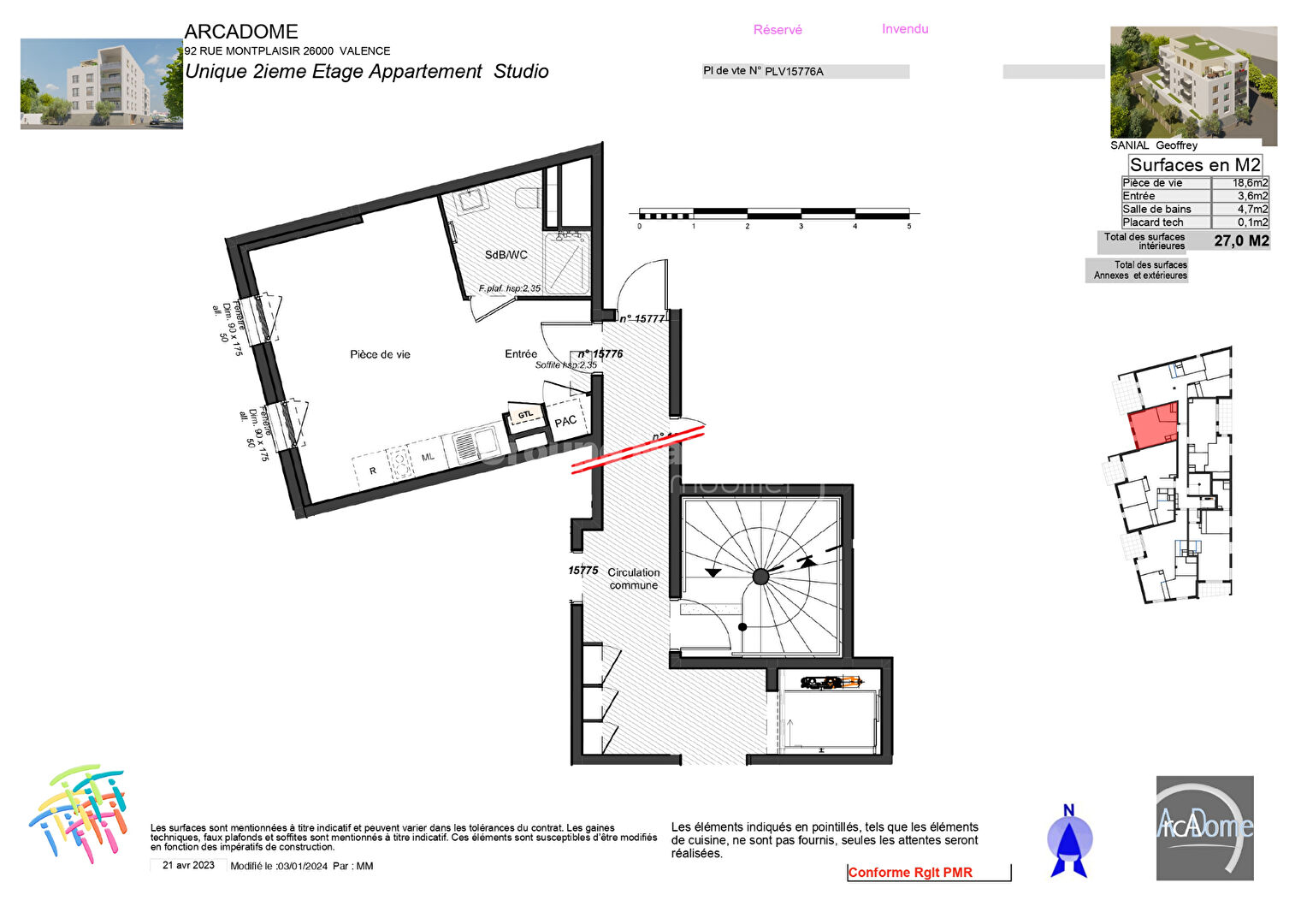 Appartement Valence, Studio 27 m2 environ