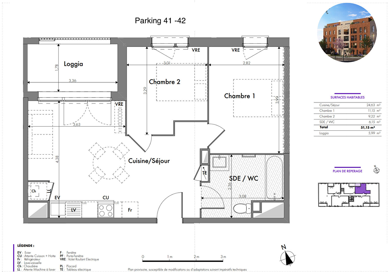 Photo Appartement T3 - 52m2 - Barrière de Paris image 2/6