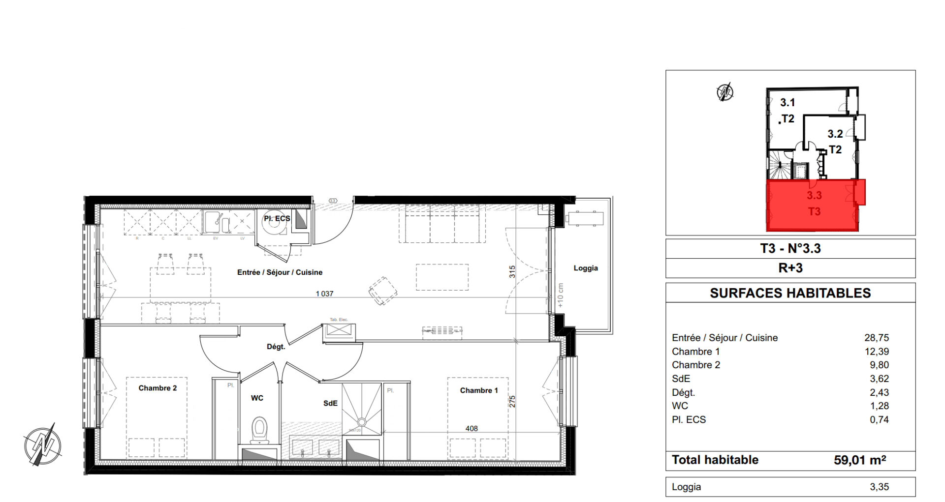 Photo Appartement T3 - 59m2 - Saint-Cyprien image 2/5