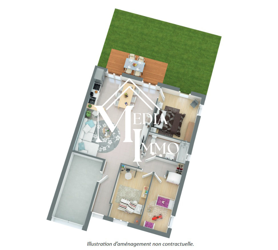 Photo Lescar, maison de plain-pied de type T4 avec garage et jardin. image 2/2