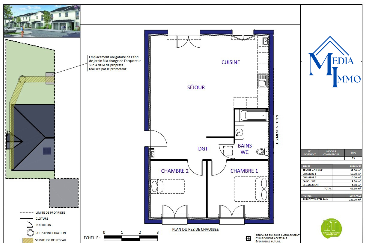 Photo Maison neuve de plain pieds à Lons 3 pièce(s) 66.09 m2 avec jardin image 2/3