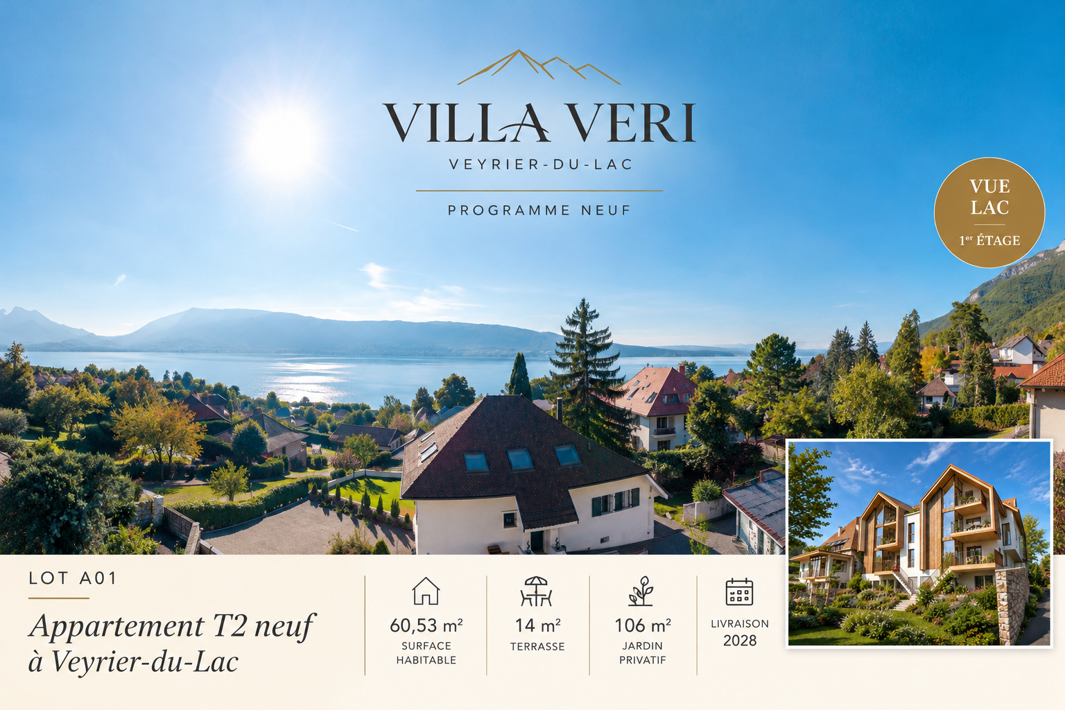 VEYRIER-DU-LAC | T2 NEUF 60,53 M² | VUE LAC | JARDIN 106 M² | TERRASSE | FNR