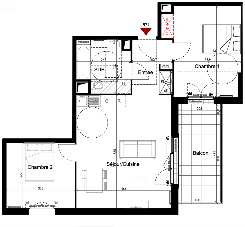 Appt 3 pièces 2 Parkings Balcon - 285 000 Euros