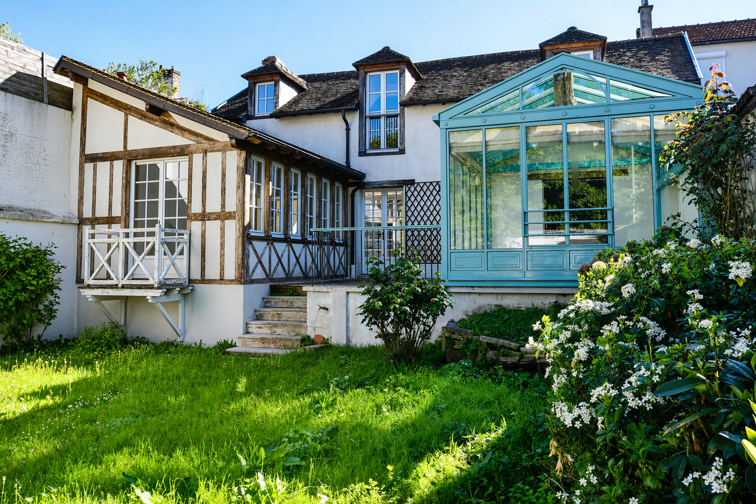 BOUGIVAL – CENTRE-VILLE  – Charmante propriété de 2 maisons, idéale pour deux familles ou avec une activité professionnelle