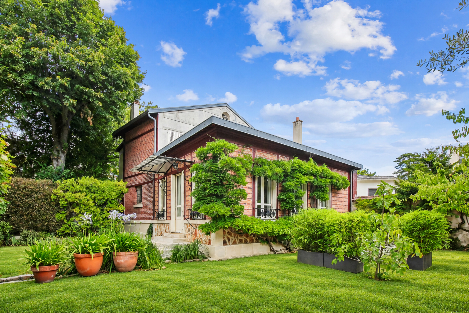 BAS DE CHATOU – PROPRIÉTÉ DE CHARME DE 1888 – TERRAIN PAYSAGER PLEIN SUD DE 919 M² – DEUX HABITATIONS