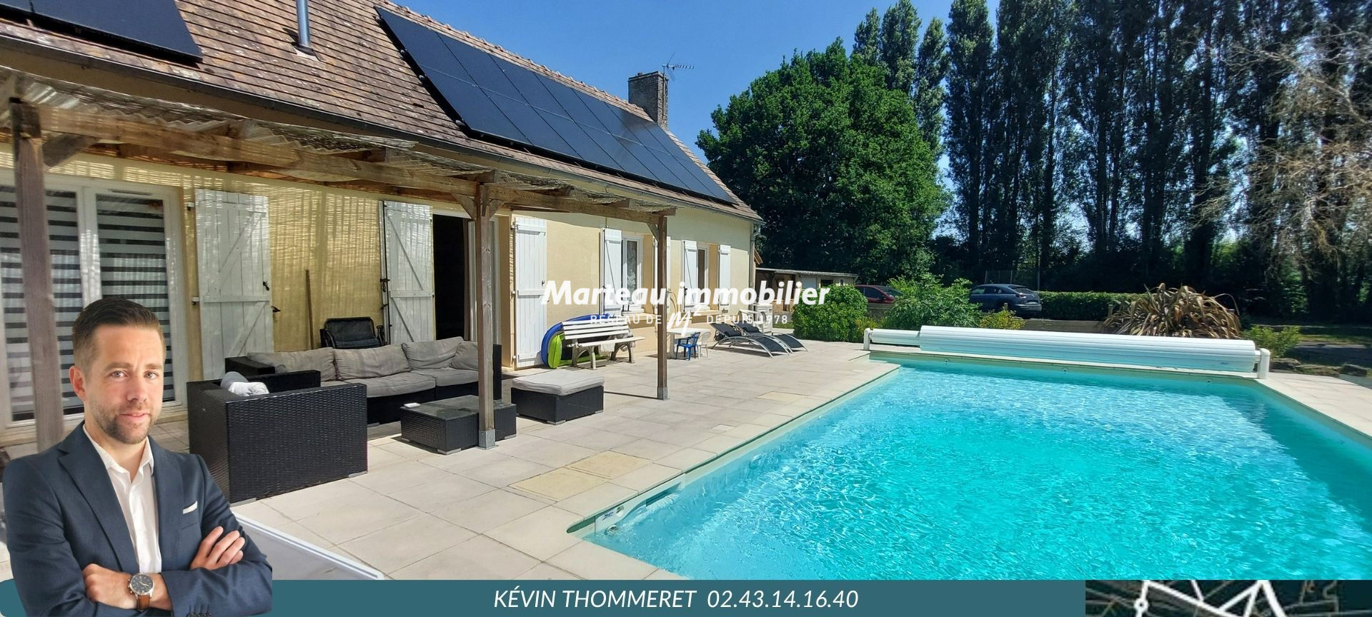 A VENDRE Longère rénovée de plain-pied avec piscine, grand terrain et beaux atoutsBrette Les Pins 5 pièce(s) 126 m2