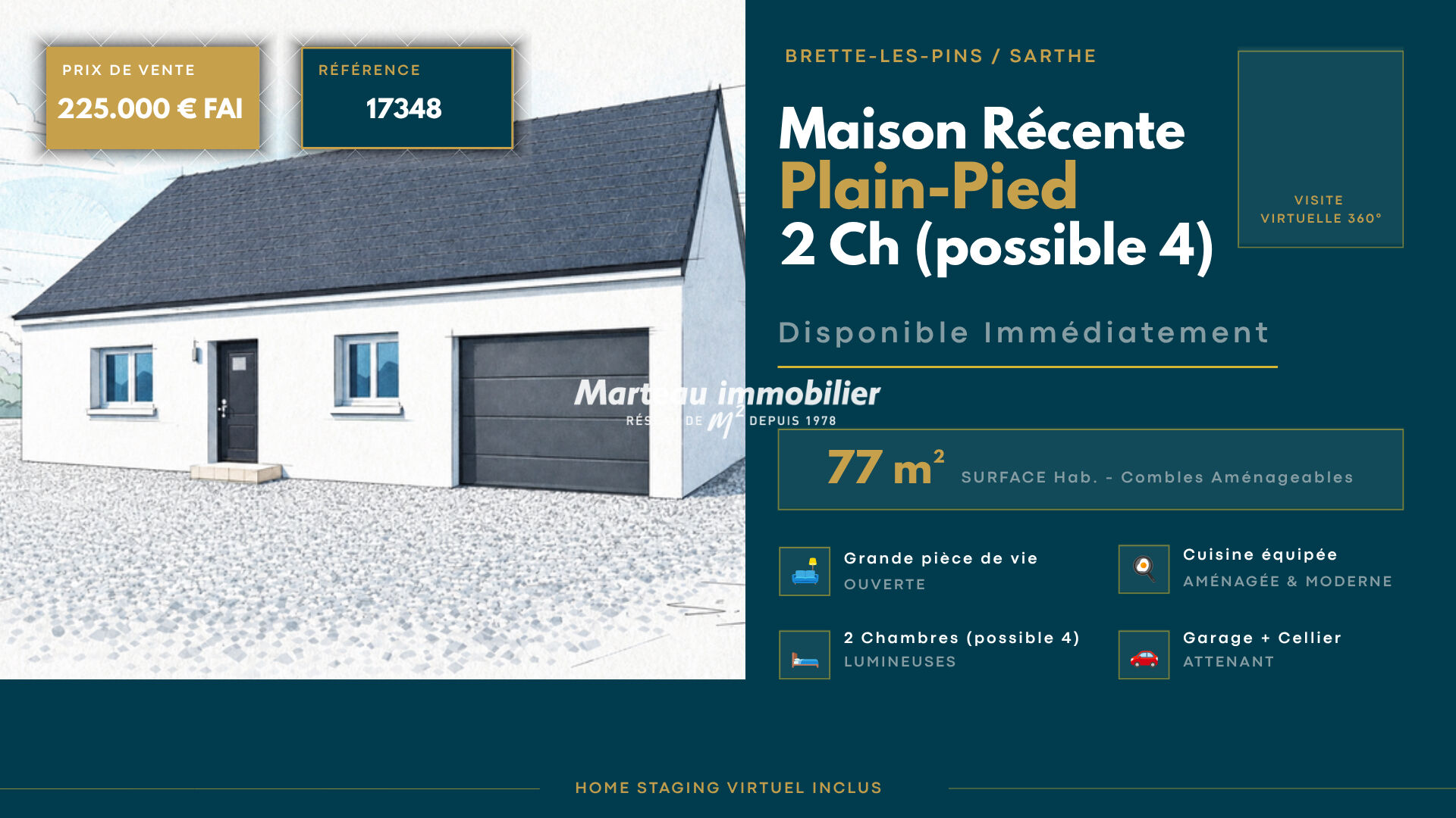 MAISON PLAIN-PIED à Brette-les-pins - DPE A/A, Emménagement IMMÉDIAT !