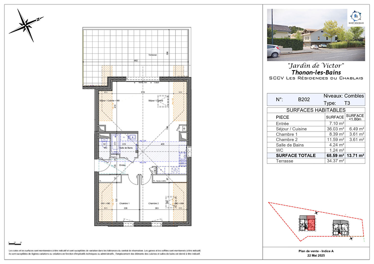 THONON quartier Ripaille / Concise - T3 dernier étage avec terrasse, parking, garage et cave