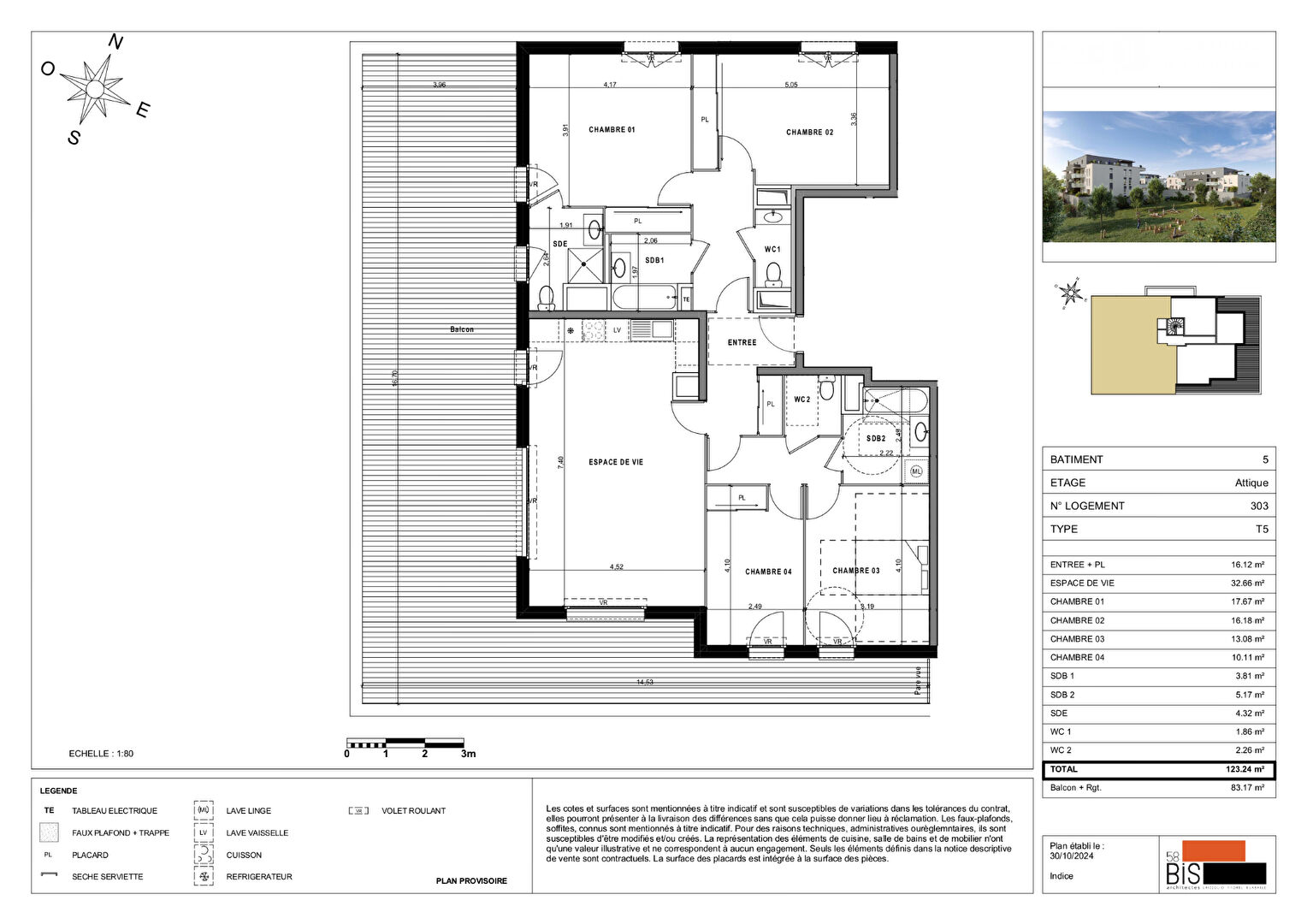 SCIEZ - Appartement attique T5 - 123.23m²