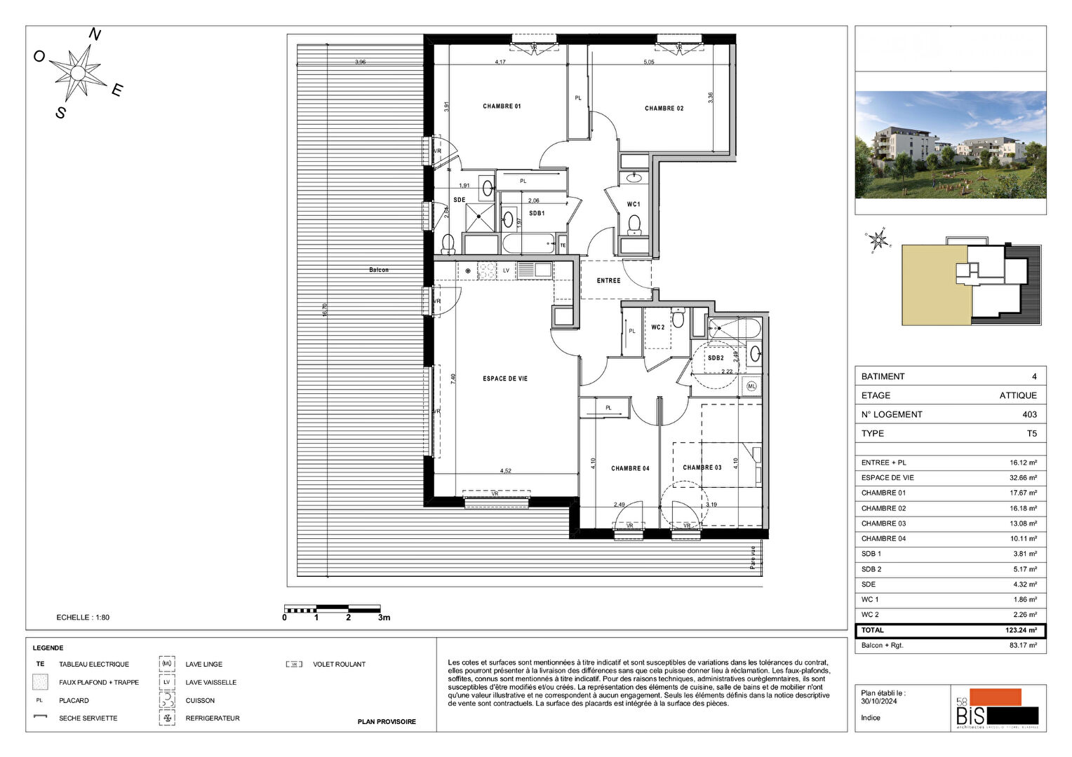 SCIEZ - Appartement attique T5 - 123.24m²
