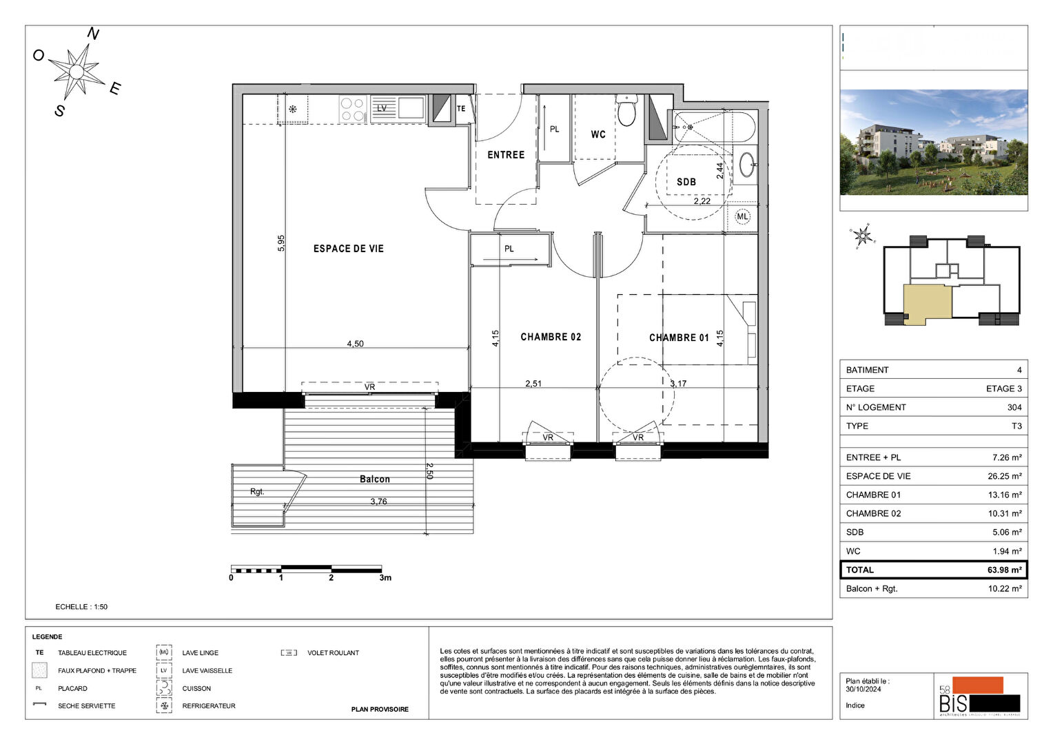 SCIEZ - Appartement T3 - 63.98m²