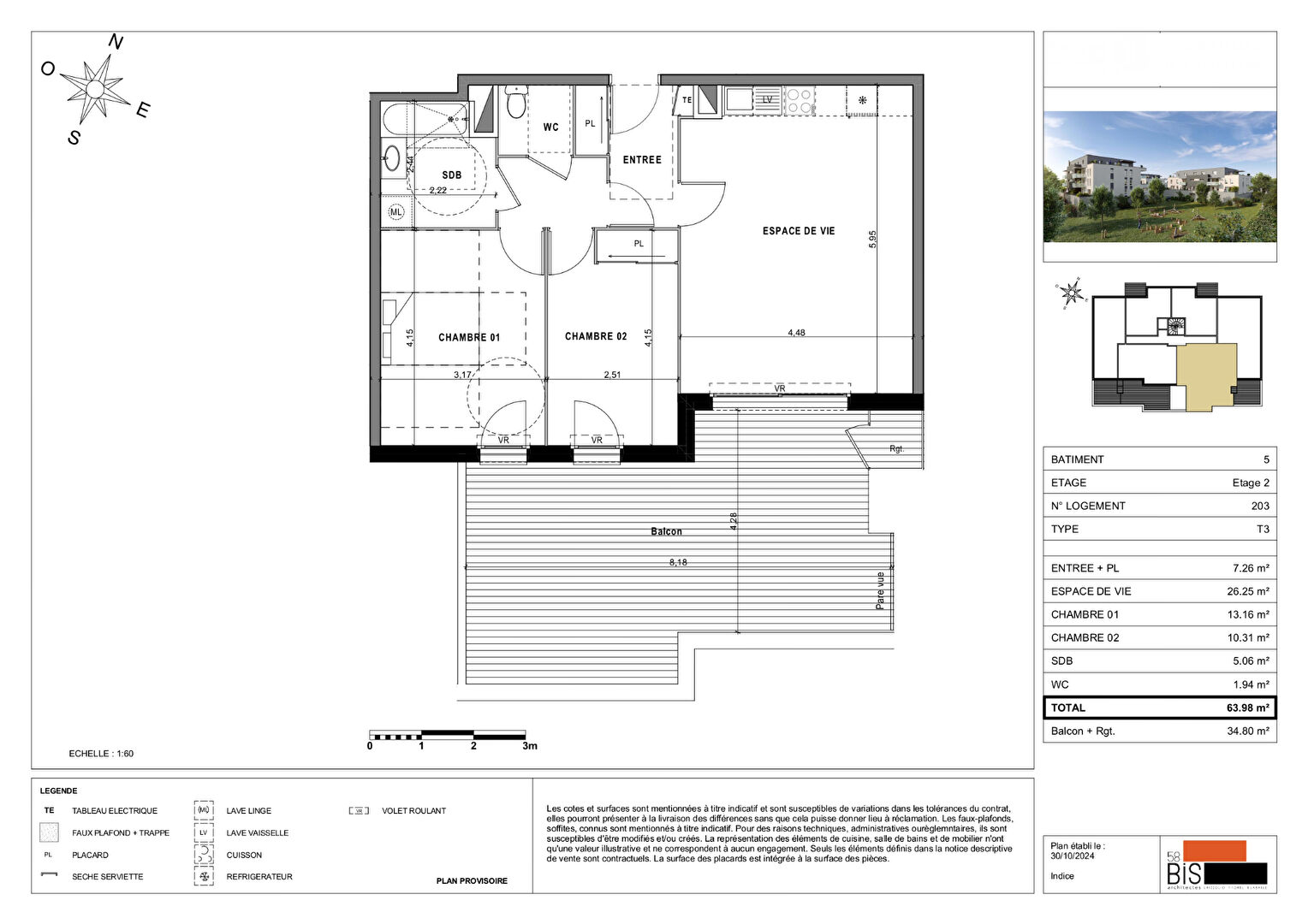 SCIEZ - Appartement T3 - 63.98m²