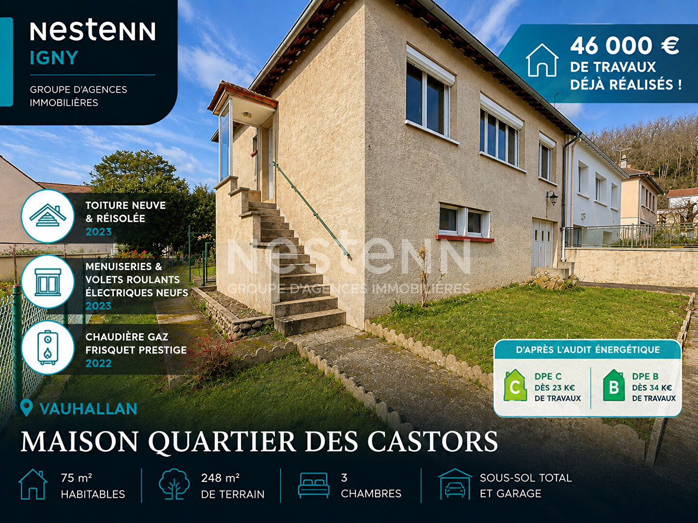 Nestenn Igny - Quartier des Castor, Vauhallan - Maison Mitoyenne avec Toiture Neuve, Fenêtres Récentes et Fort Potentiel de Rénovation
