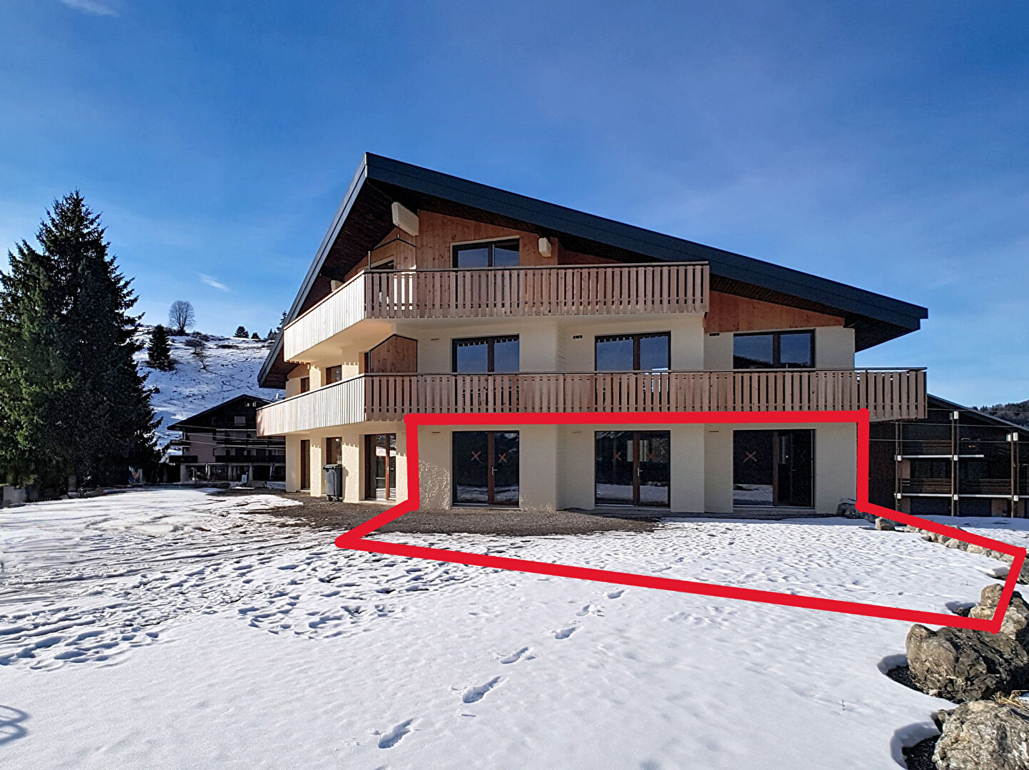 Spacious property in Haute-Savoie with modern architecture and expansive outdoor terrace, set in Auvergne-Rhône-Alpes.