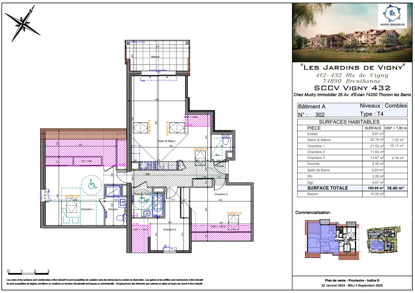 3-bedroom property layout in Haute-Savoie, Auvergne-Rhône-Alpes, showcasing room dimensions and design features.