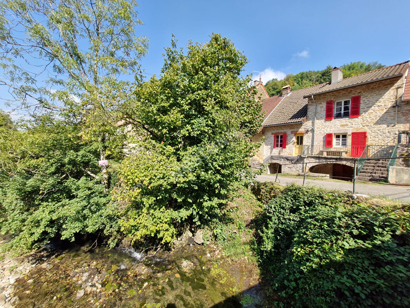 Propriété de charme mitoyenne en pierres sur plus de 2500 m² d'un agréable parc entre Cousance et Cuiseaux