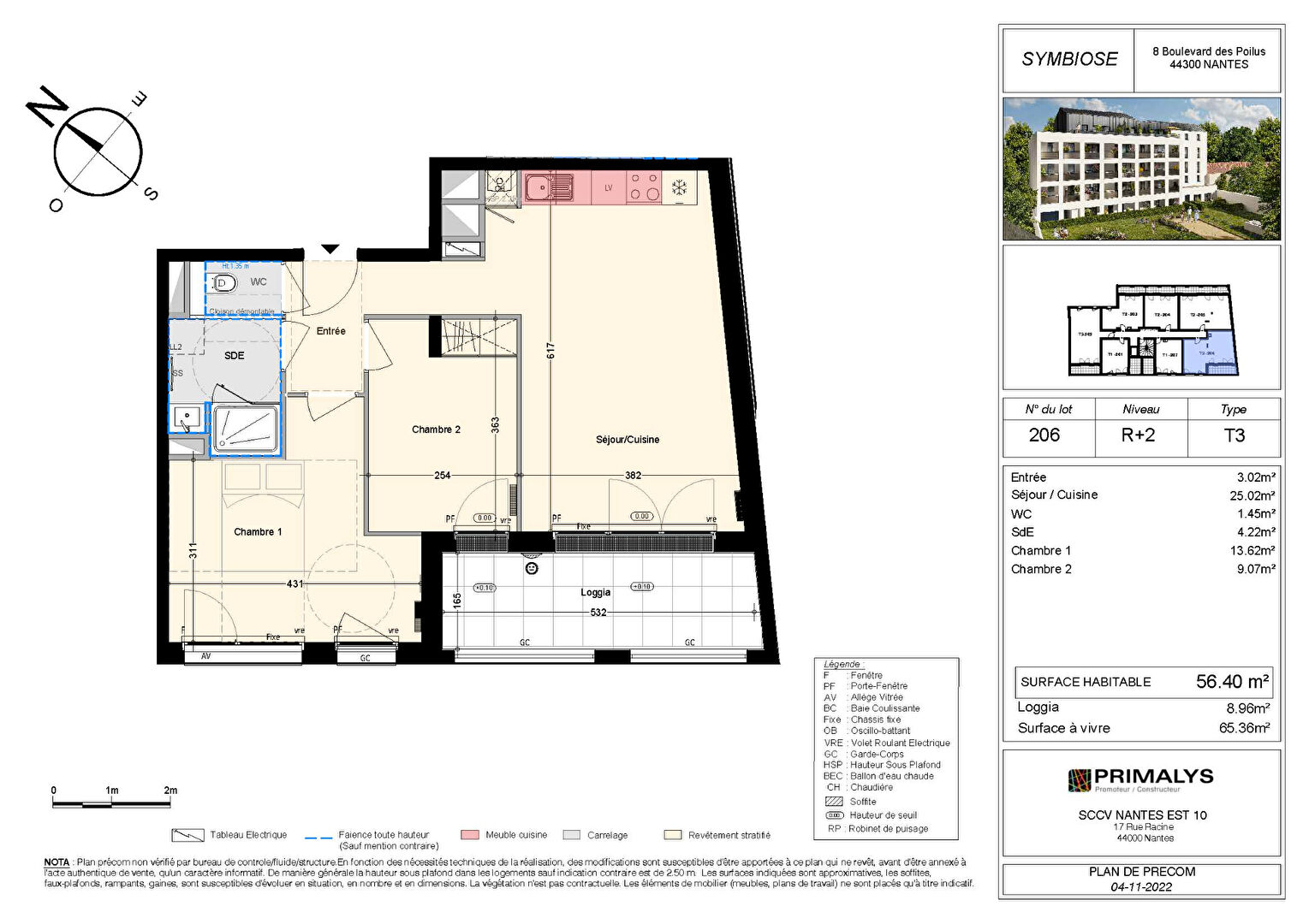 Photo Appartement Nantes 3 pièce(s) 56.40 m2 LOGGIA 8.96 M² EXPO SUD OUEST image 2/2