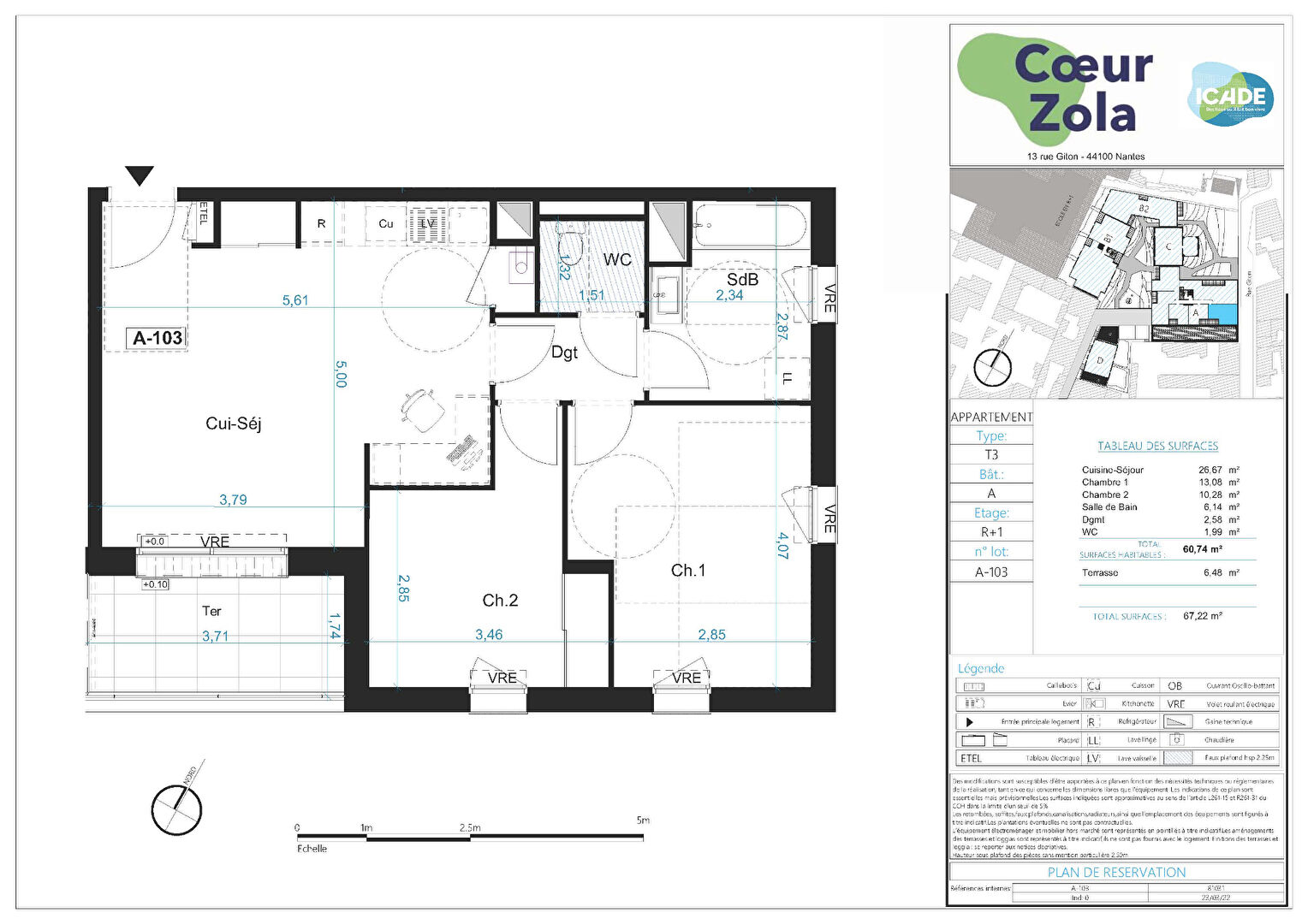 Appartement Nantes 3 pièce(s) 60.74 m2 TERRASE EXPO SUD