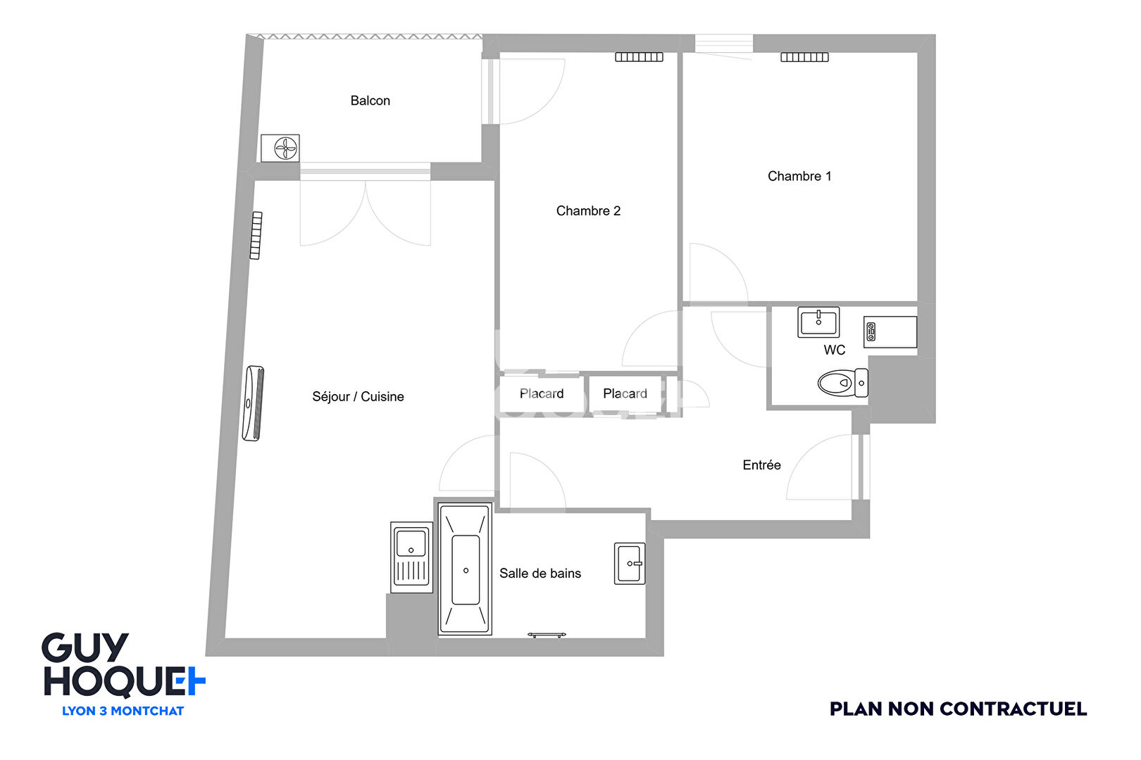 A vendre, appartement T3 de 59 m², proximité Montchat, Villeurbanne (69100)