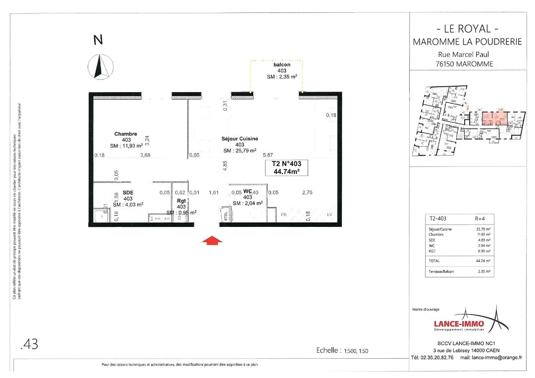 Spacieux T2 de 44.74 m²  récent à Maromme
