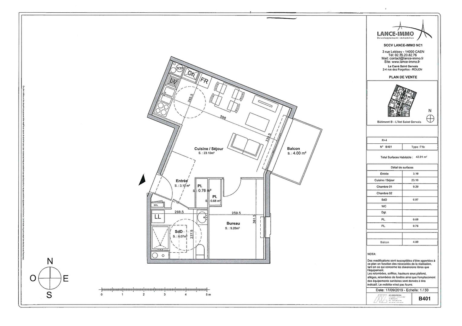 Appartement T2 centre Rouen Balcon et Parking