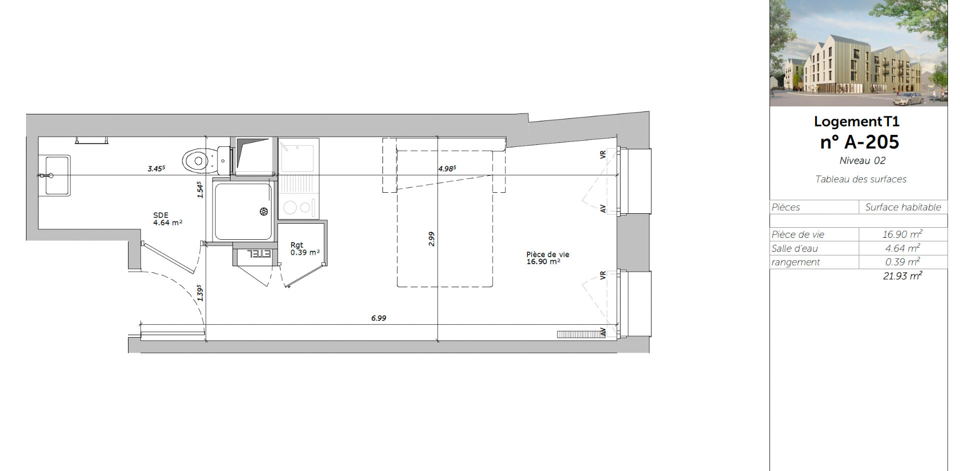 Appartement Louviers 1 pièce(s) 22 m2