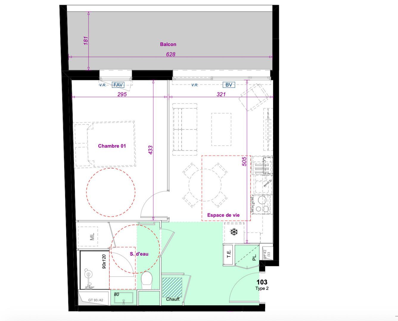 Emplacement idéal appartement 2pièces de 40,23m2