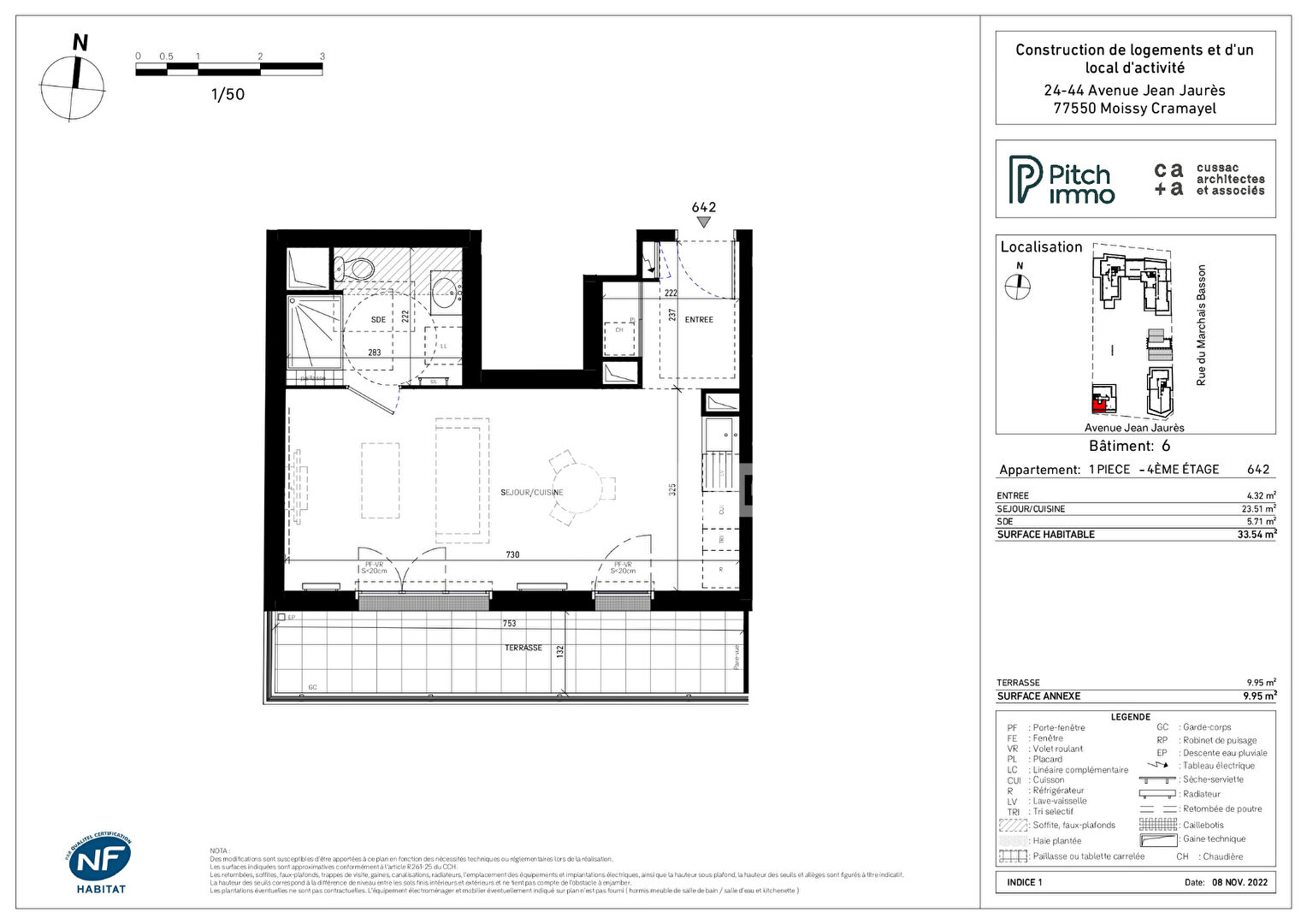 Appartement Moissy Cramayel 1 pièce(s) 33.54 m2