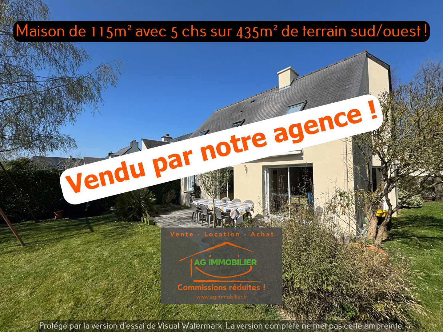 Pace au calme maison de 115m² avec 5 chambres sur 435m² de terrain exposé sud/ouest sans vis à vis !