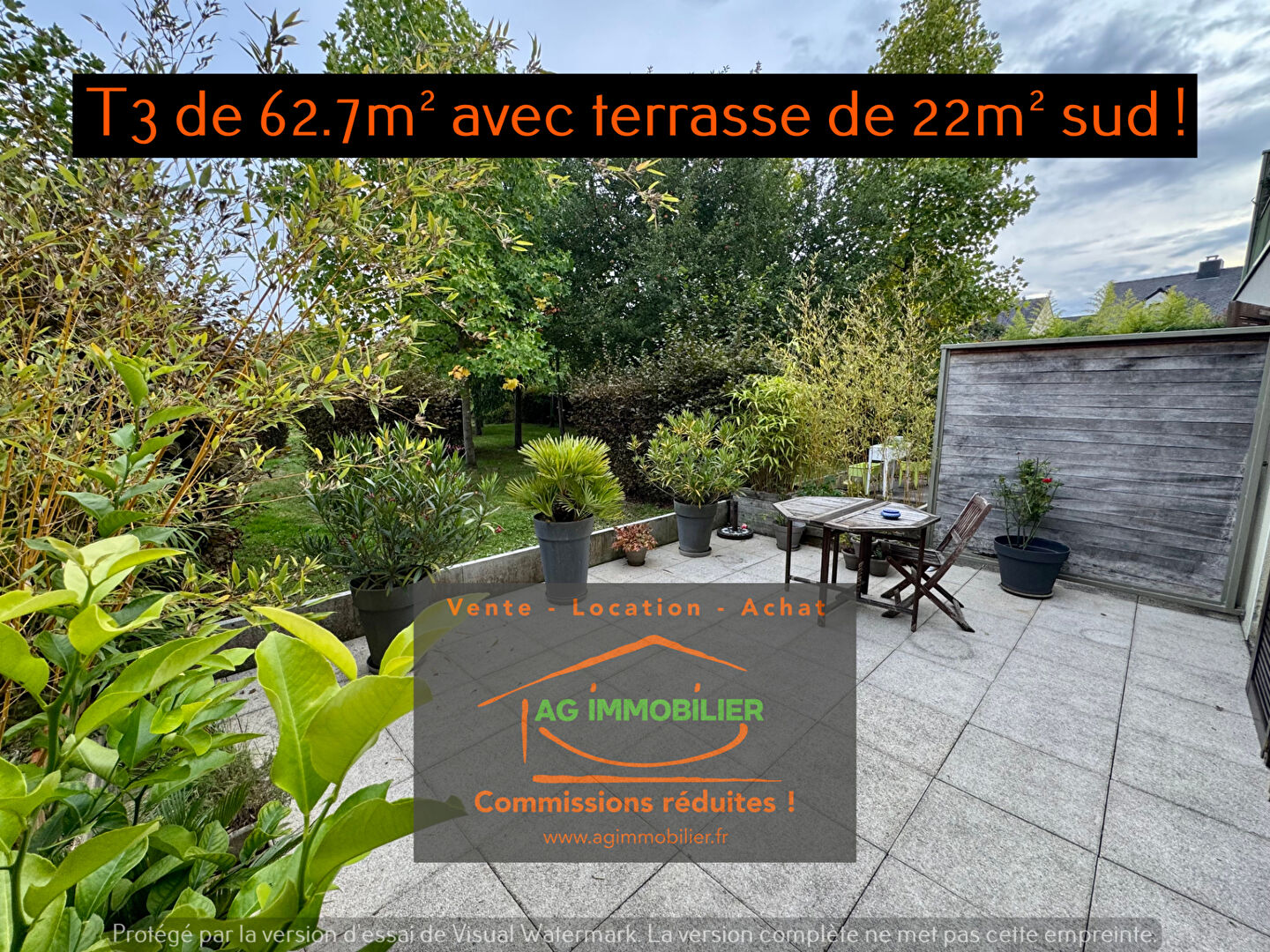 Photo Pacé, rare, T3 de 62.7 m2 en rez-de-jardin avec terrasse de 22m² exposée sud en parfait état avec garage et parking! image 1/6