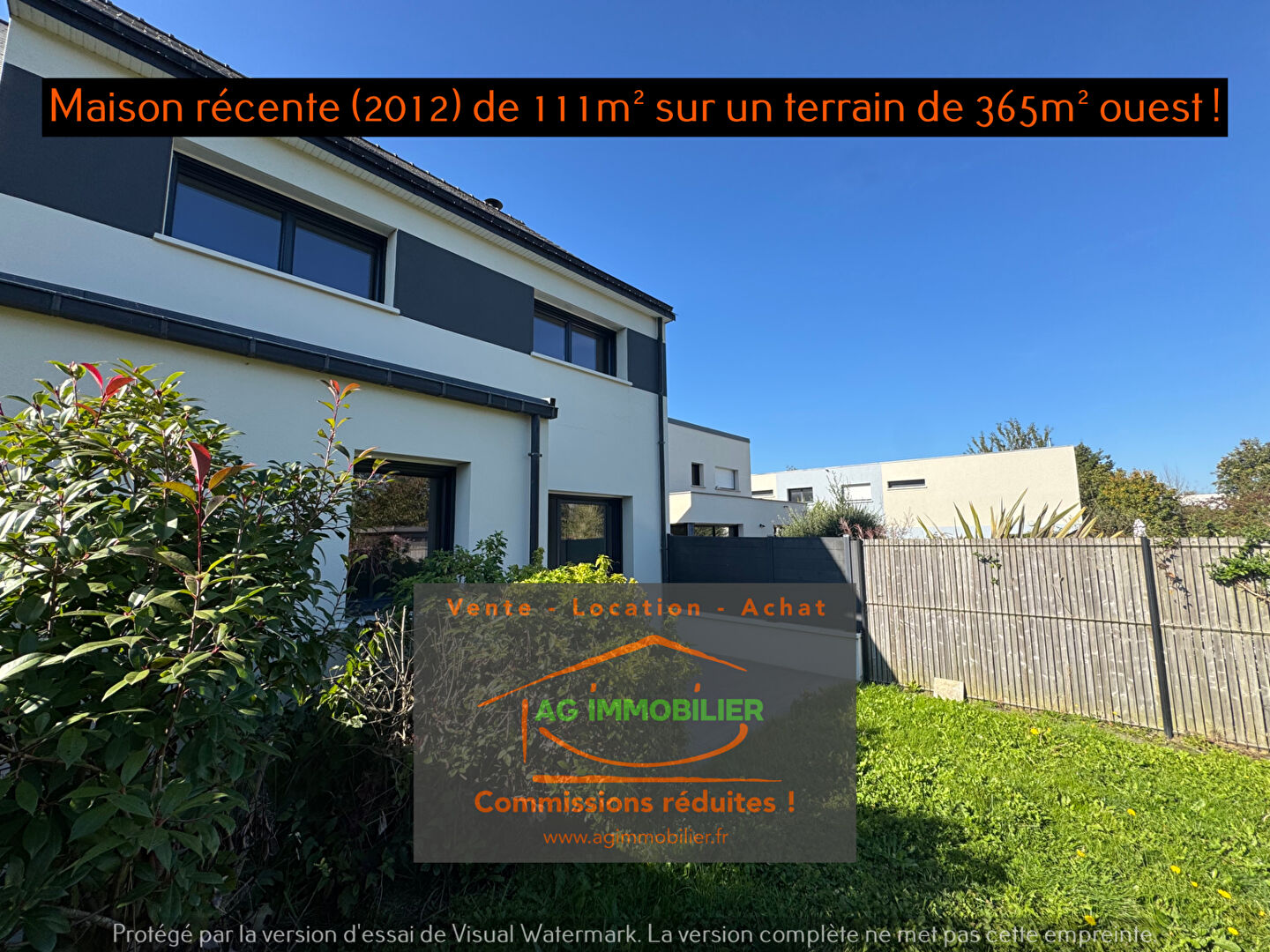Pace de 110 m2 (2012) sur 365m² de terrain avec garage, cellier, terrasses et abri de jardin !