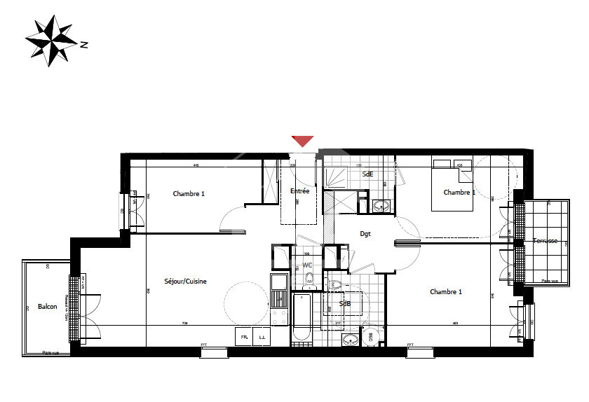 Appartement Champs Sur Marne 4 pièces résidence récente - 2 extérieurs - 2 parkings