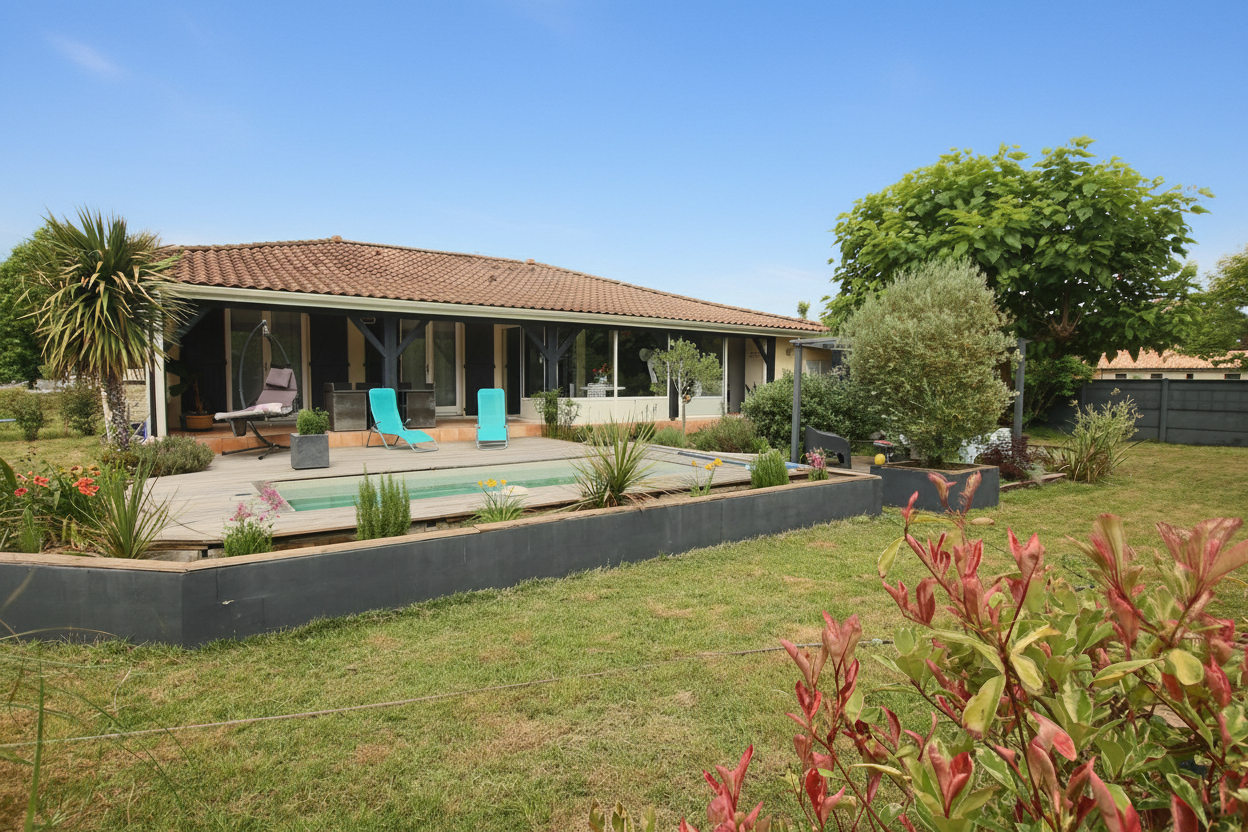 Maison familiale avec dépendance, piscine chauffée et grand terrain à Mios