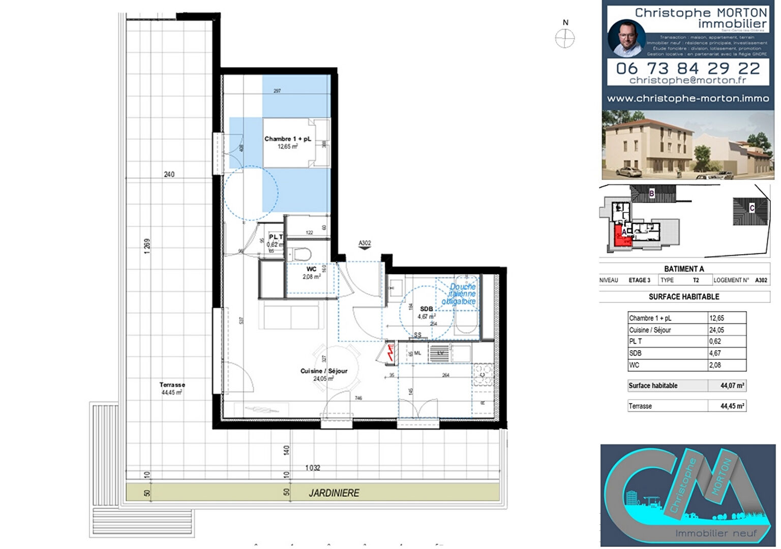 À VENDRE - appartement orientation Sud Ouest - T2 - 44,07m² - 69290 Craponne