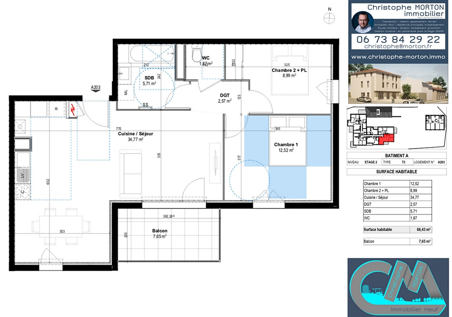 À VENDRE - appartement double exposition - T3 - 66,43m² - 69290 Craponne