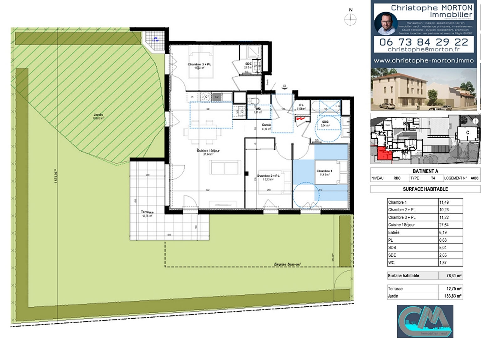 À VENDRE - appartement orientation Sud Ouest - T4 - 76,41m² - 69290 Craponne