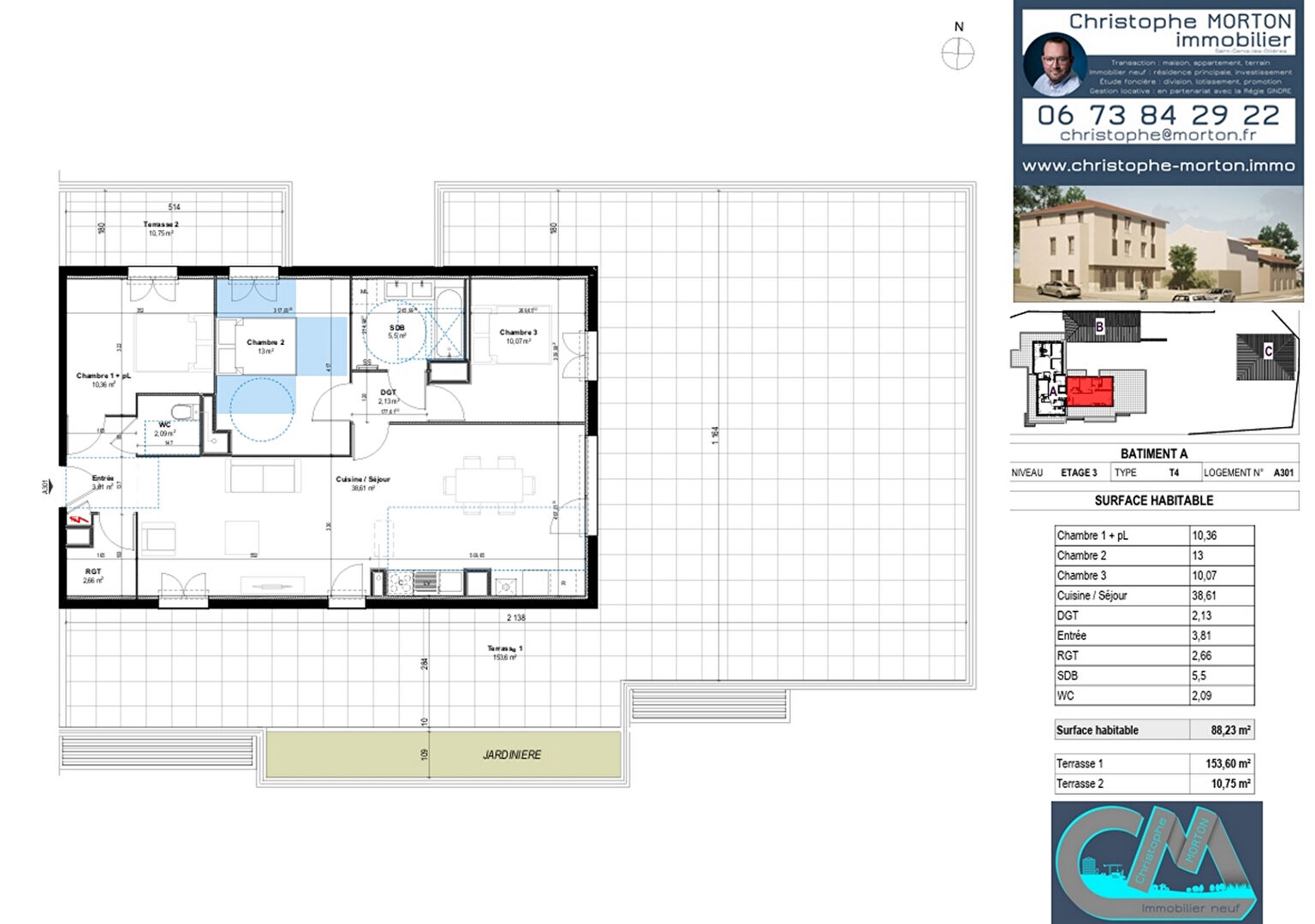 À VENDRE - appartement triple exposition - T4 - 88,23m² - 69290 Craponne
