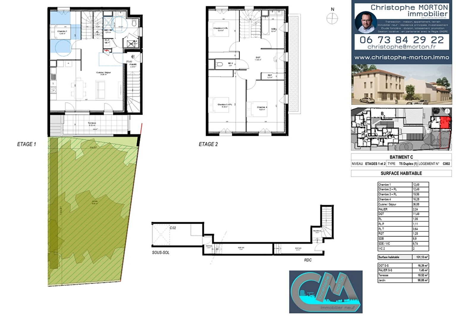 À VENDRE - appartement traversant Sud Nord - T5 Duplex - 131,13m² - 69290 Craponne