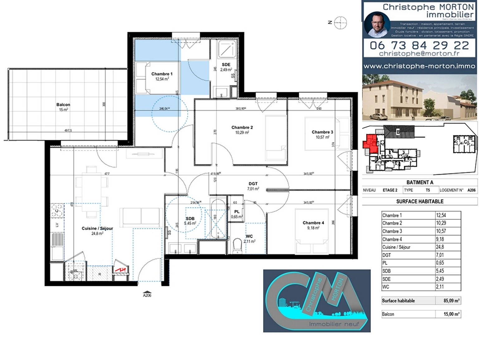 À VENDRE - appartement double exposition - T5 - 85,09m² - 69290 Craponne