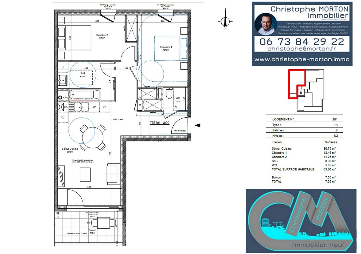 À VENDRE - idéal 1er achat - T3 - 63,6m² - 69290 Craponne