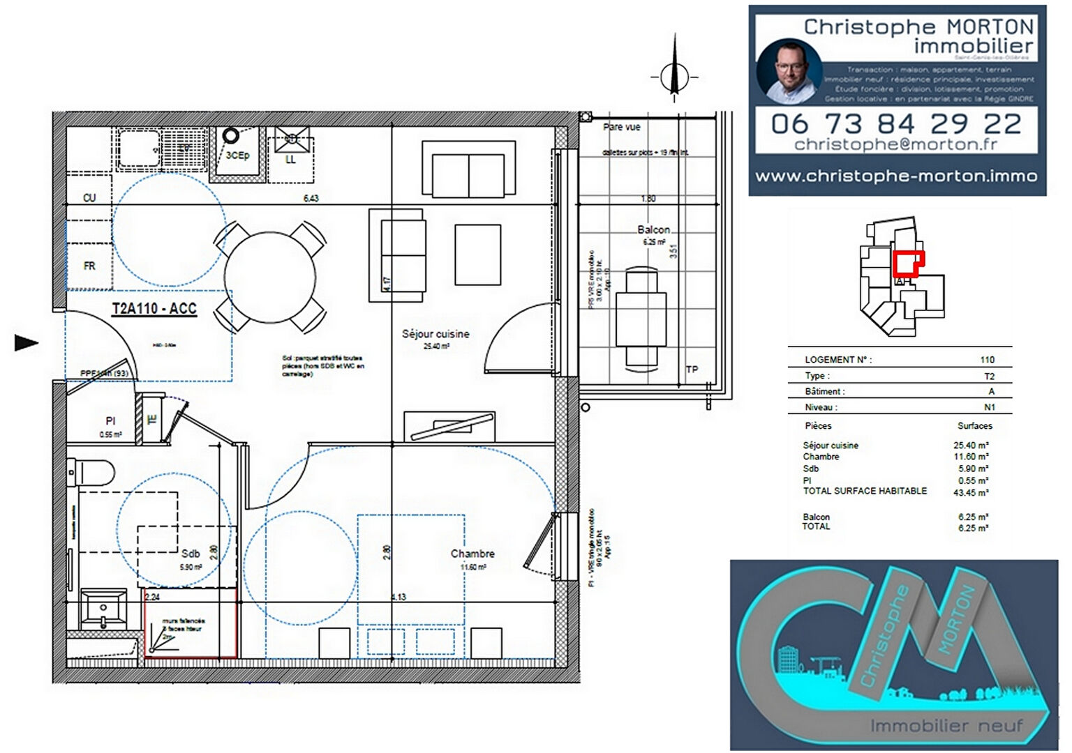 À VENDRE - idéal 1er achat - T2 - 43,45m² - 69290 Craponne