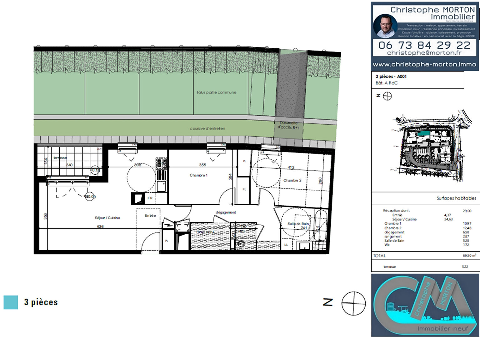 À VENDRE - appartement idéal 1er achat - T3 - 69,30m² - 69210 Lentilly