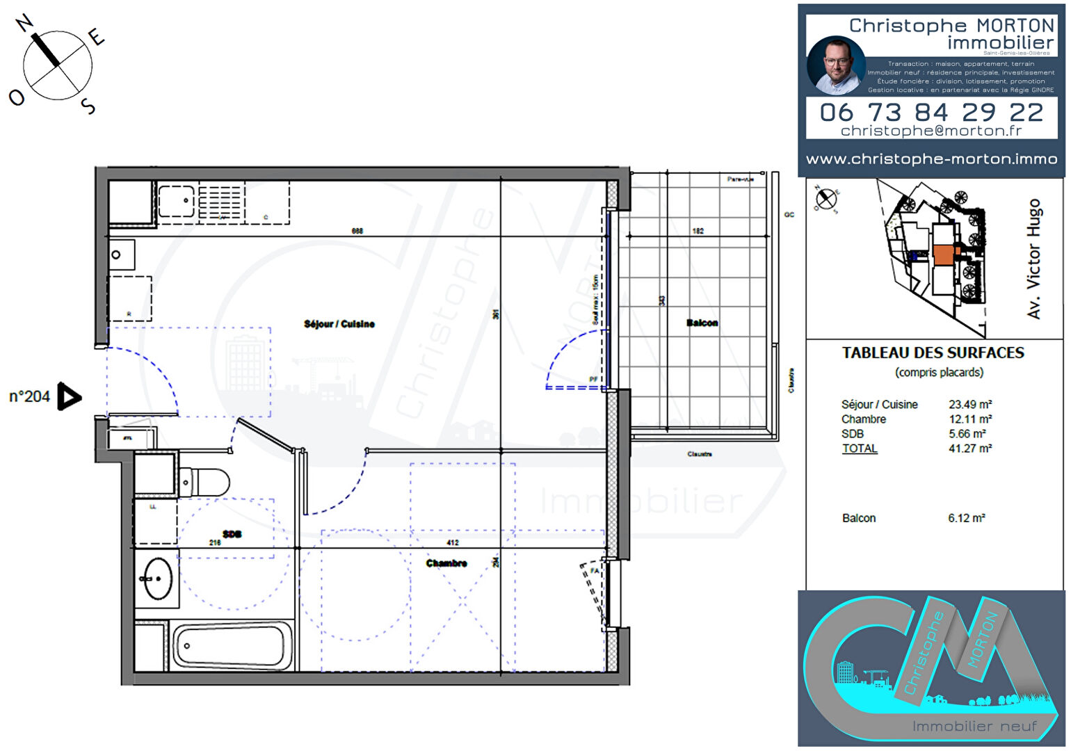 À VENDRE - appartement - T2 - 41,27m² - 69160 Tassin-la-Demi-Lune