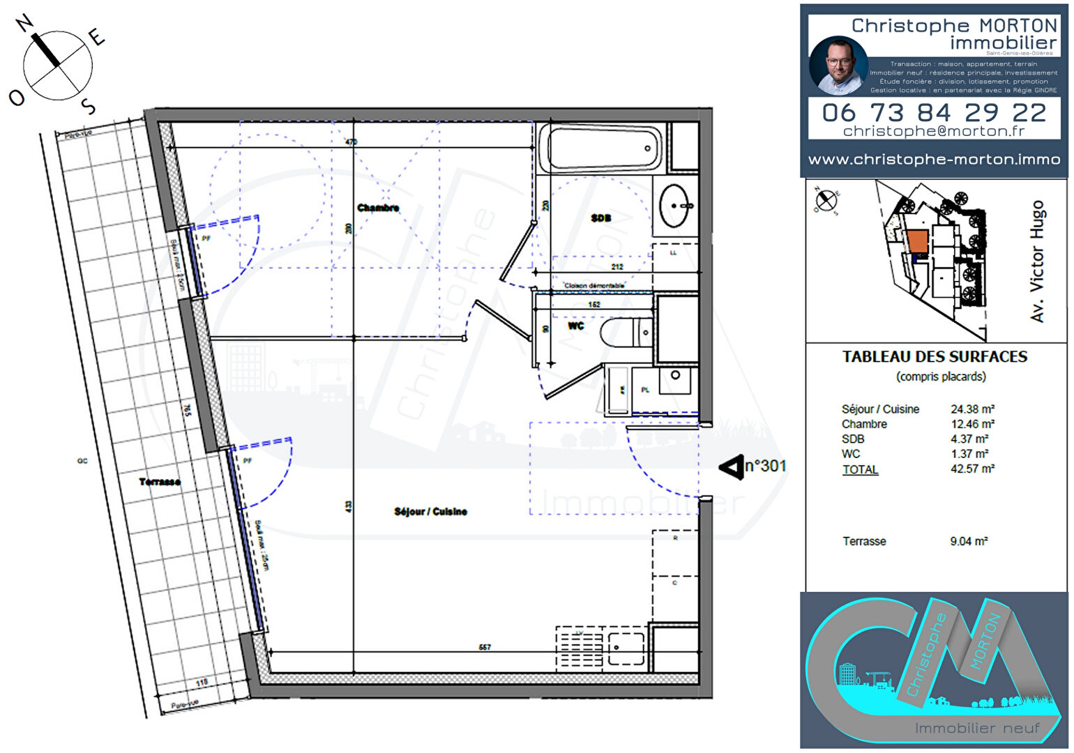 À VENDRE - appartement - T2 - 42,57m² - 69160 Tassin-la-Demi-Lune