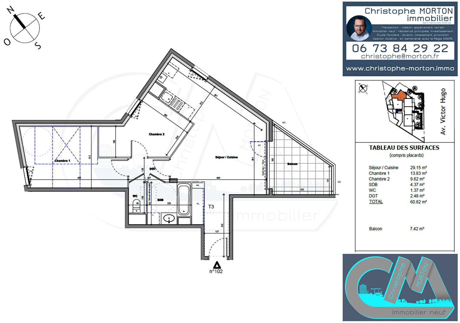 À VENDRE - appartement idéal famille - T3 - 60,82m² - 69160 Tassin-la-Demi-Lune