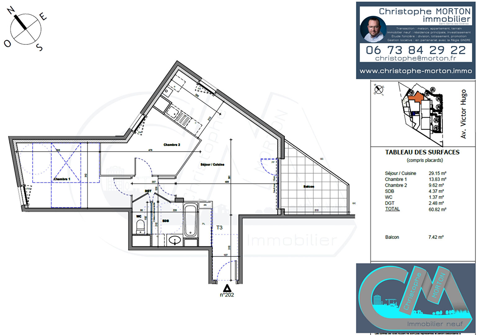 À VENDRE - appartement idéal famille - T3 - 60,82m² - 69160 Tassin-la-Demi-Lune