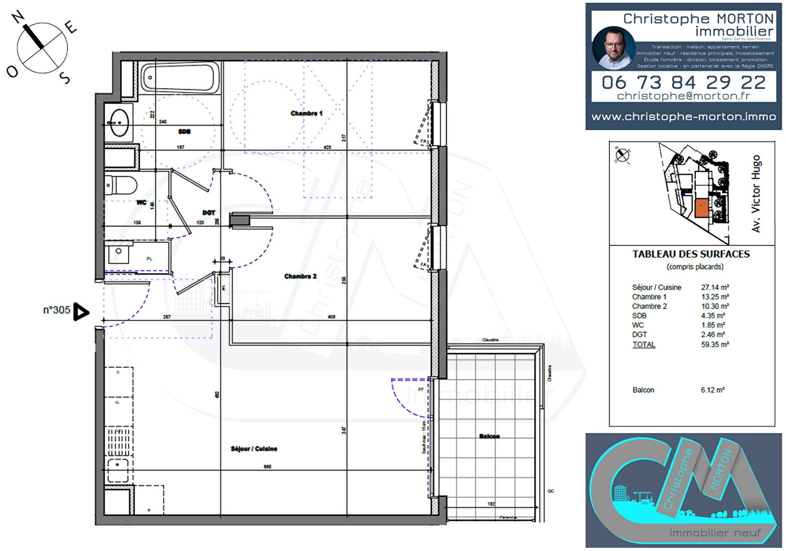 À VENDRE - appartement idéal famille - T3 - 59,35m² - 69160 Tassin-la-Demi-Lune