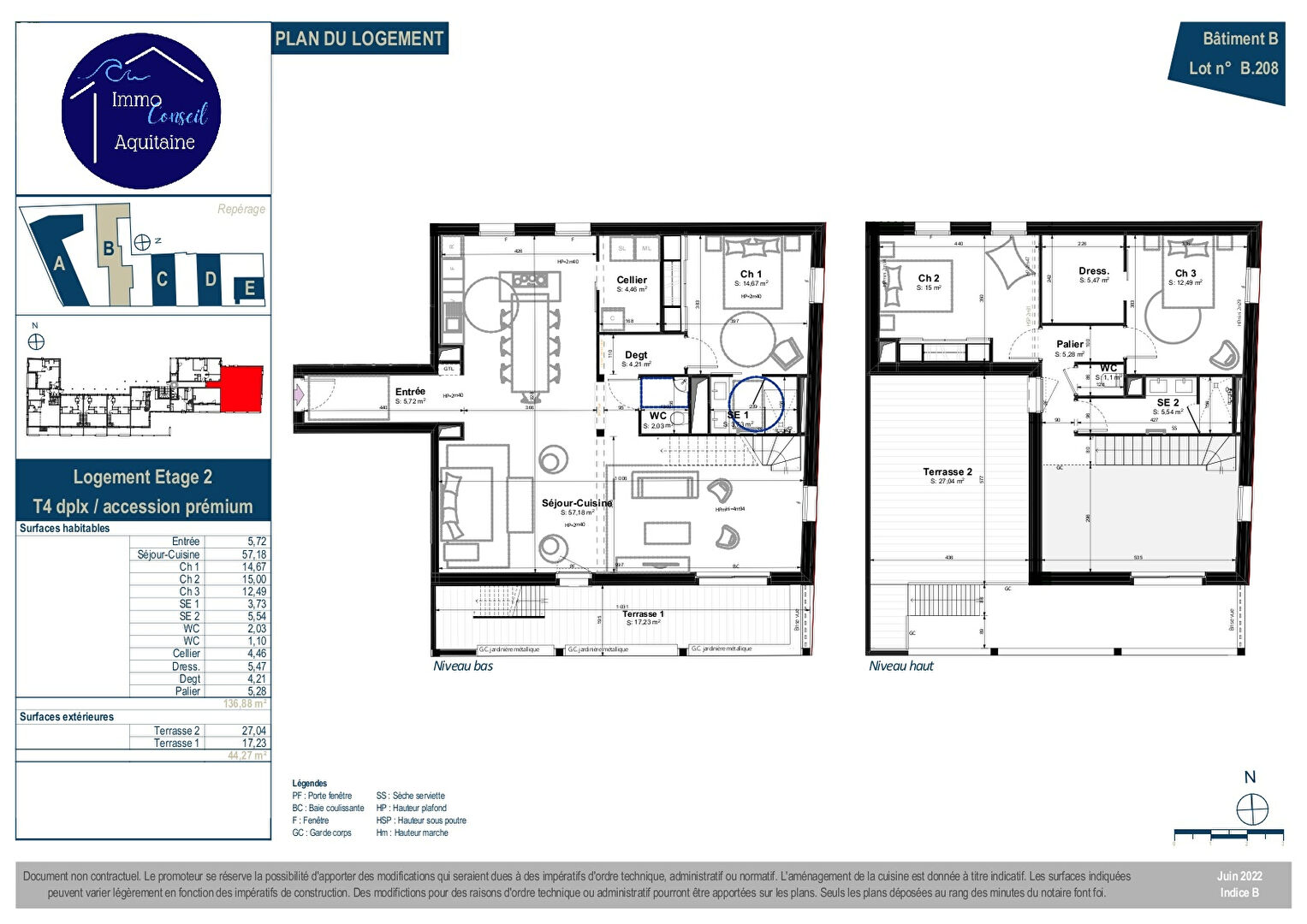 Photo A ACHETER T4 NEUF en VEFA appartement  DUPLEX 4 pièces 136.88 m2 avec 2 terrasses et parking privatif image 2/3