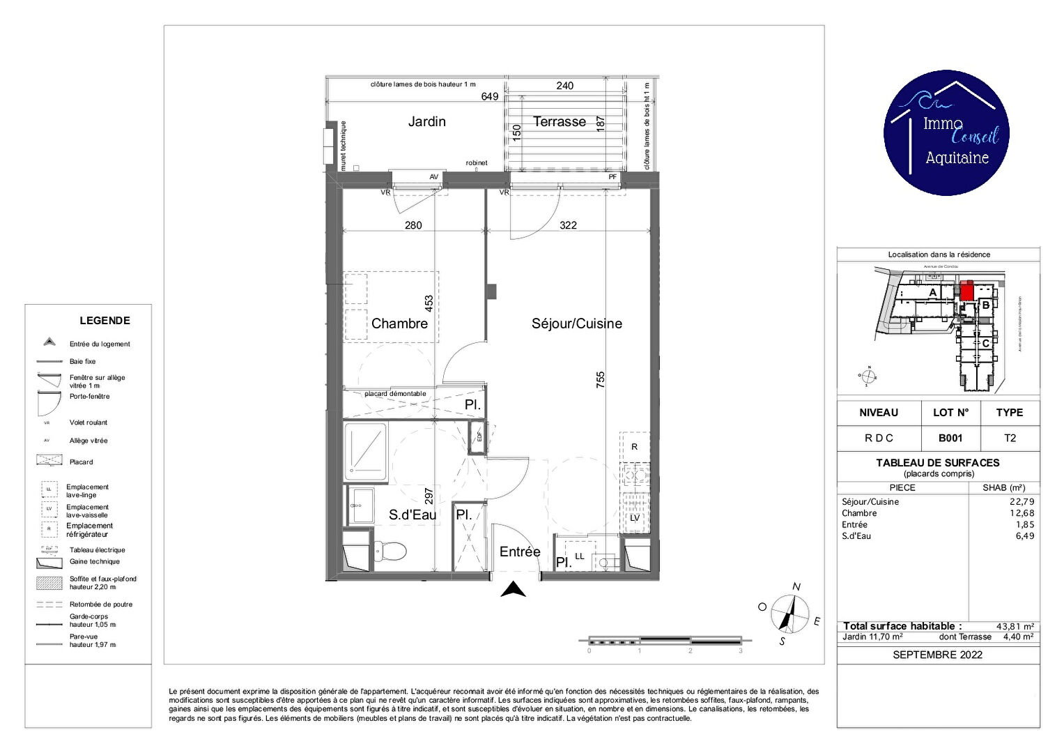 A ACHETER - Appartement 2 pièces 43.81 m2 en VEFA avec terrasse, jardin et parking privatif